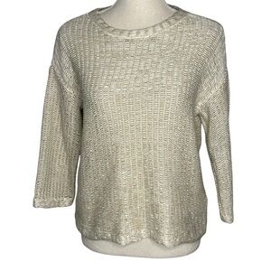 Eileen Fisher Open Knit Sweater Box Top Bone Organic Cotton Linen Petite